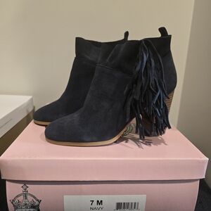 Crown Vintage Navy Fringe Ankle Booties